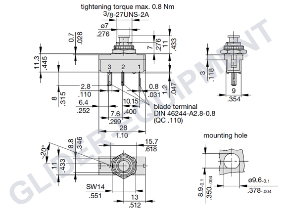 ETA 1410(G1)-series zekering  1.0 Amp [1410-G111-P2F1-S01-1A]
